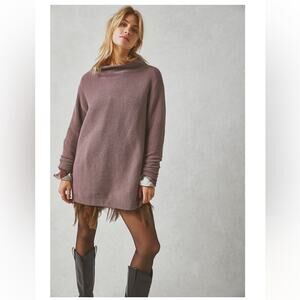 FREE PEOPLE Women's Mock Neck Oversized Cotton Ottoman Sweater in Nutmeg XS